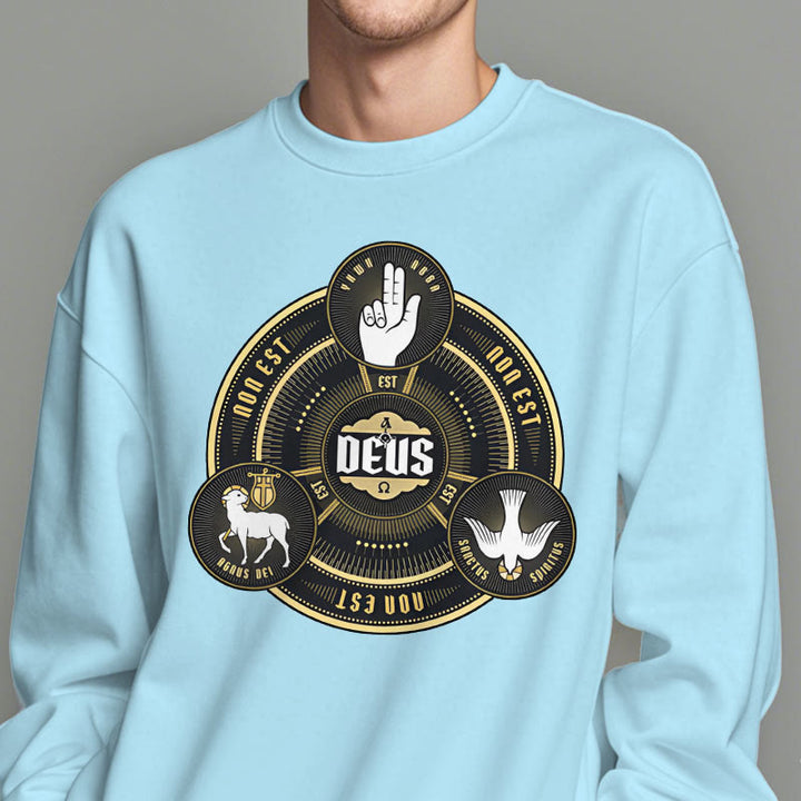 Classic Style Holy Trinity Deus Emblem Fleece Lined Polyester Sweatshirt
