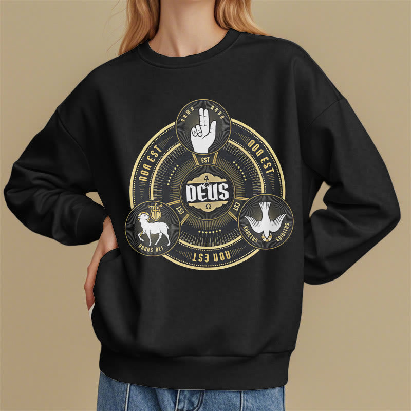 Classic Style Holy Trinity Deus Emblem Fleece Lined Polyester Sweatshirt