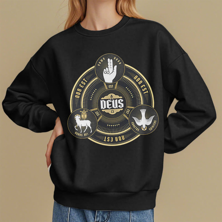 Classic Style Holy Trinity Deus Emblem Fleece Lined Polyester Sweatshirt