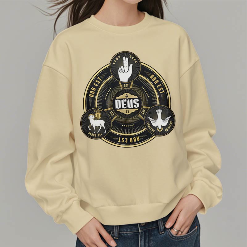 Classic Style Holy Trinity Deus Emblem Fleece Lined Polyester Sweatshirt