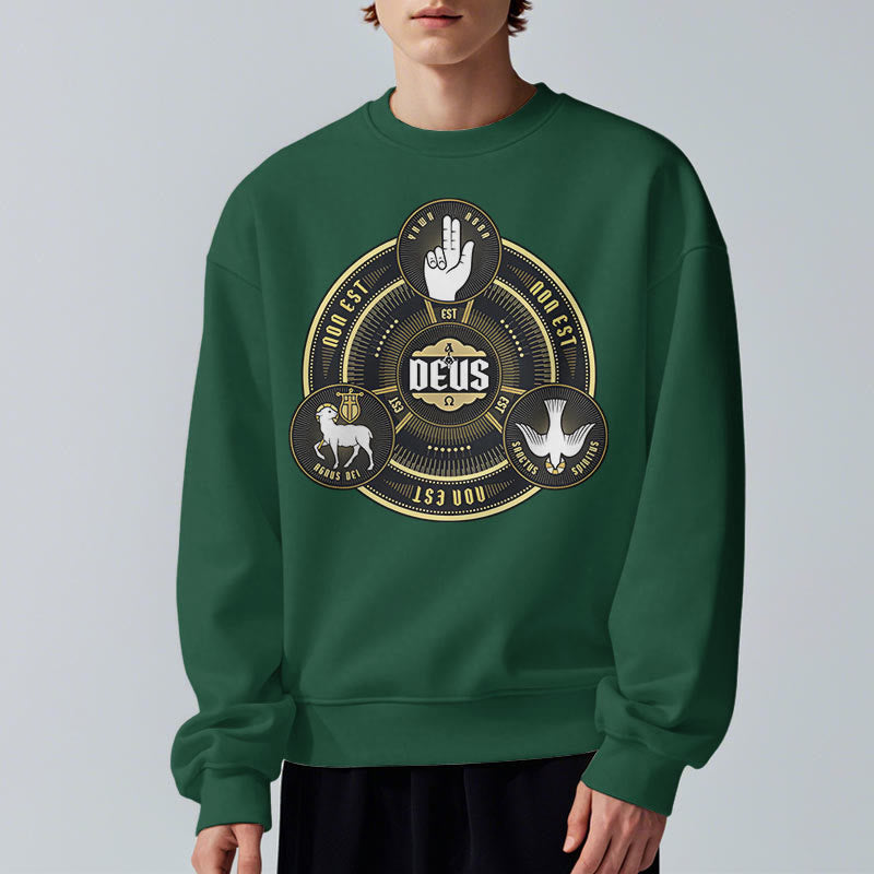 Classic Style Holy Trinity Deus Emblem Fleece Lined Polyester Sweatshirt