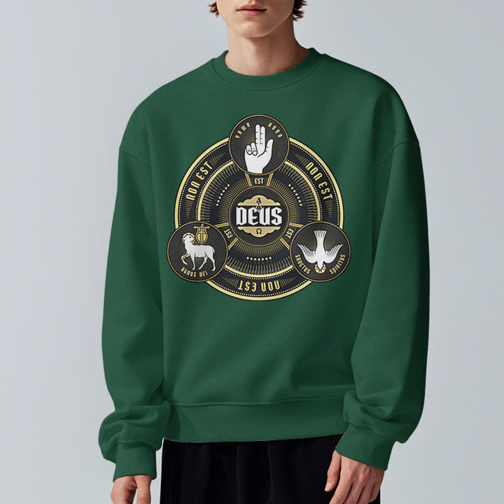 Classic Style Holy Trinity Deus Emblem Fleece Lined Polyester Sweatshirt