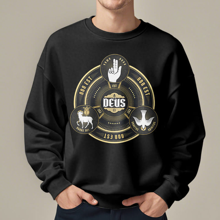 Classic Style Holy Trinity Deus Emblem Fleece Lined Polyester Sweatshirt
