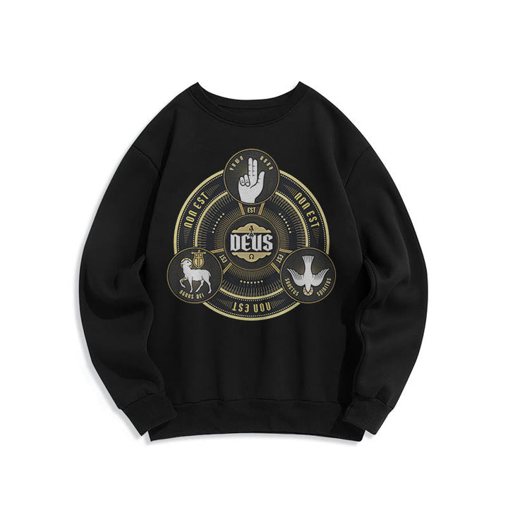 Classic Style Holy Trinity Deus Emblem Fleece Lined Polyester Sweatshirt
