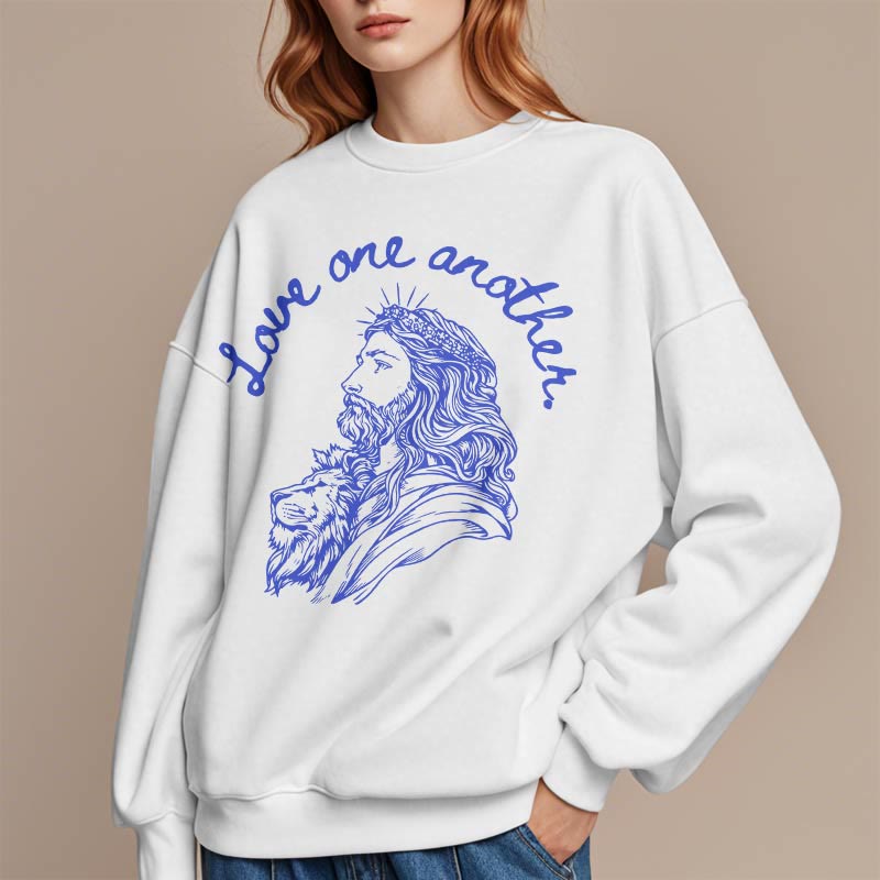 Classic Style Love One Another Jesus Fleece Lined Polyester Sweatshirt