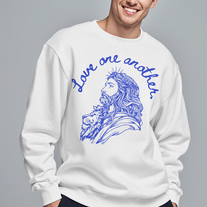 Classic Style Love One Another Jesus Fleece Lined Polyester Sweatshirt