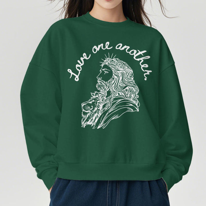 Classic Style Love One Another Jesus Fleece Lined Polyester Sweatshirt
