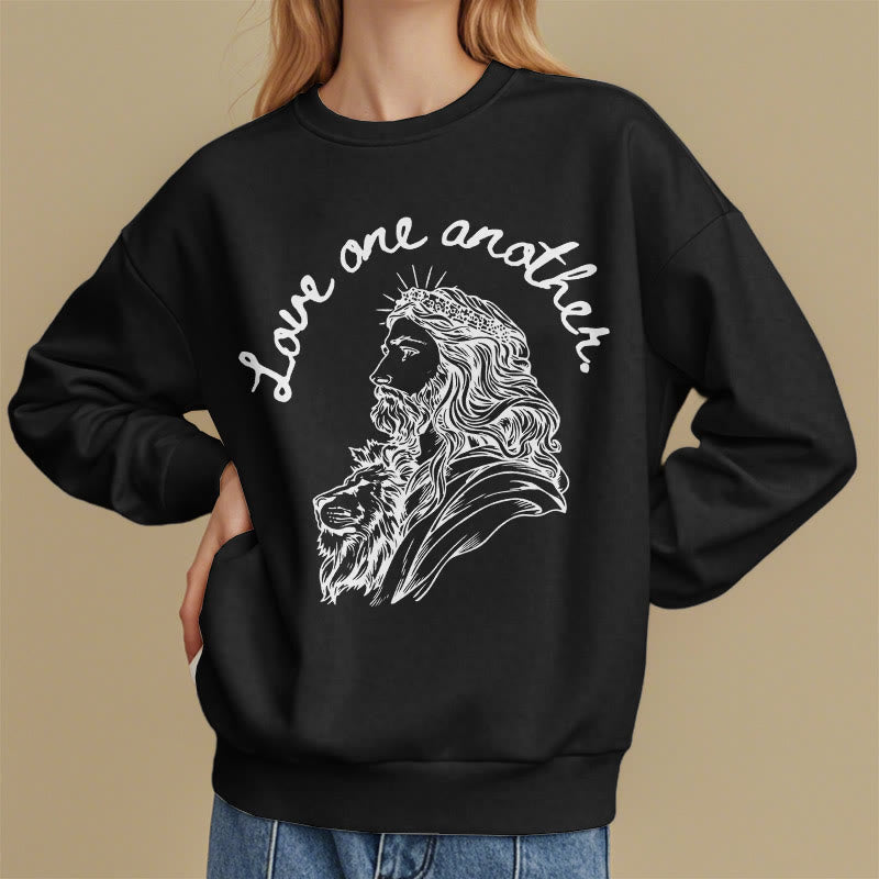 Classic Style Love One Another Jesus Fleece Lined Polyester Sweatshirt