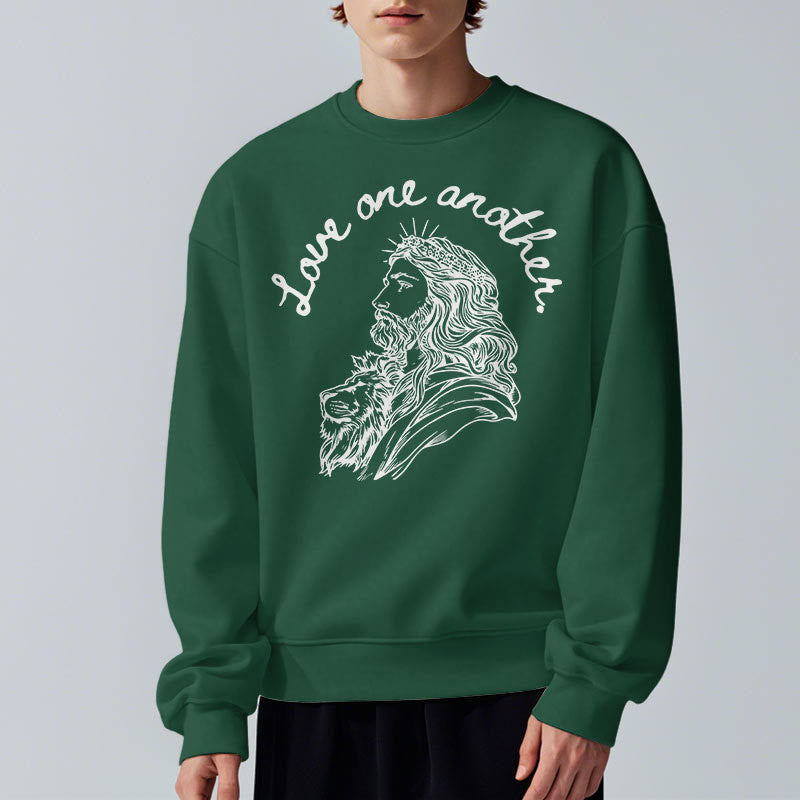 Classic Style Love One Another Jesus Fleece Lined Polyester Sweatshirt
