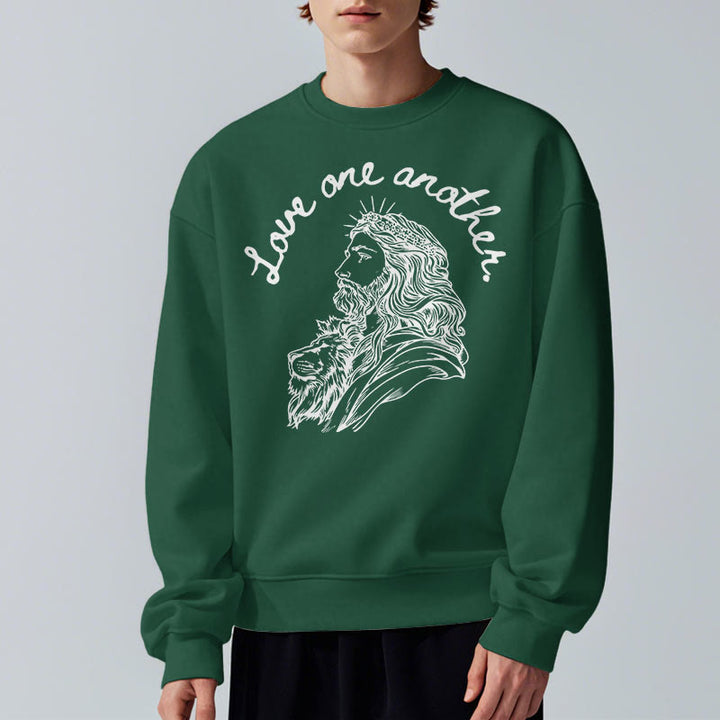 Classic Style Love One Another Jesus Fleece Lined Polyester Sweatshirt