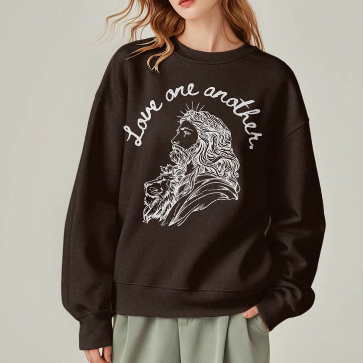 Classic Style Love One Another Jesus Fleece Lined Polyester Sweatshirt