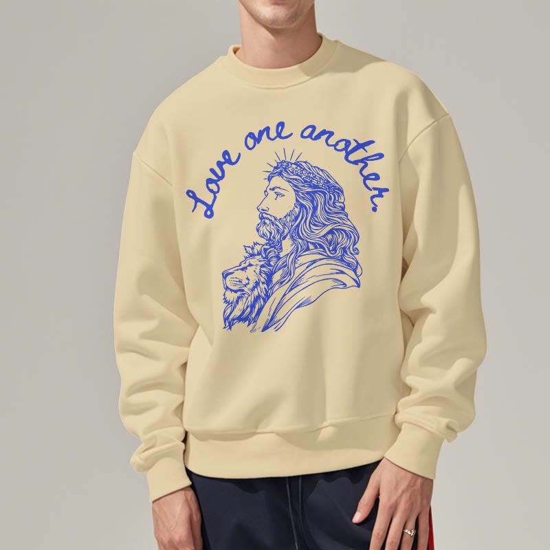 Classic Style Love One Another Jesus Fleece Lined Polyester Sweatshirt