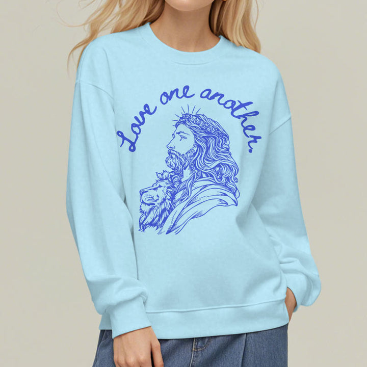Classic Style Love One Another Jesus Fleece Lined Polyester Sweatshirt