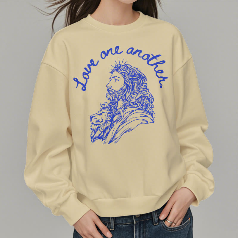 Classic Style Love One Another Jesus Fleece Lined Polyester Sweatshirt