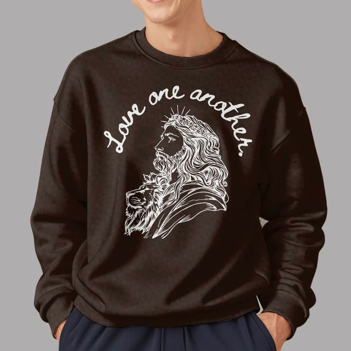 Classic Style Love One Another Jesus Fleece Lined Polyester Sweatshirt