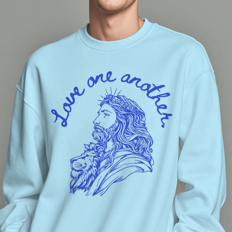 Classic Style Love One Another Jesus Fleece Lined Polyester Sweatshirt