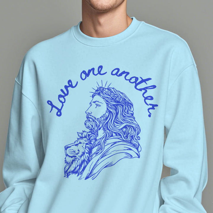 Classic Style Love One Another Jesus Fleece Lined Polyester Sweatshirt