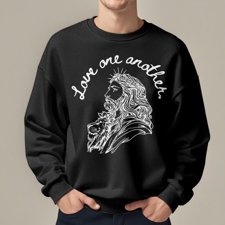 Classic Style Love One Another Jesus Fleece Lined Polyester Sweatshirt