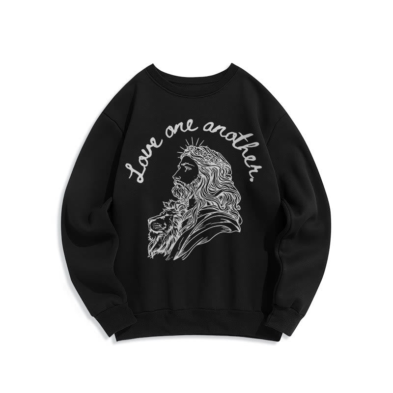 Classic Style Love One Another Jesus Fleece Lined Polyester Sweatshirt