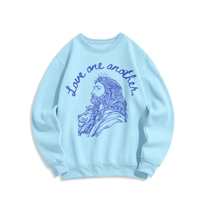 Classic Style Love One Another Jesus Fleece Lined Polyester Sweatshirt