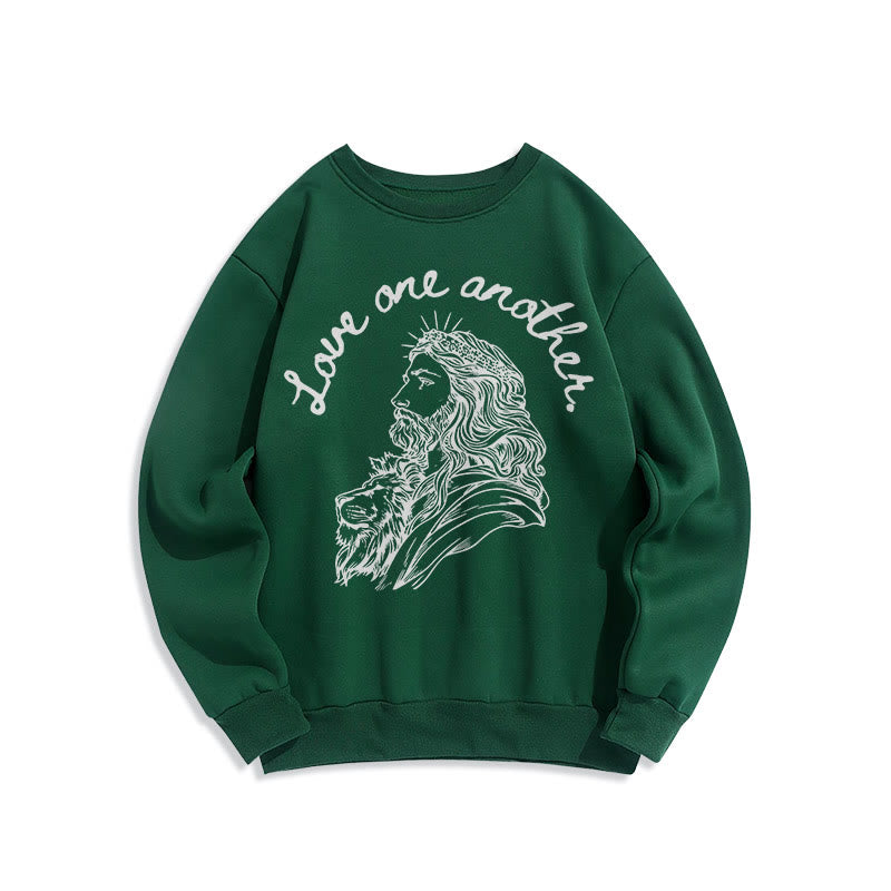 Classic Style Love One Another Jesus Fleece Lined Polyester Sweatshirt