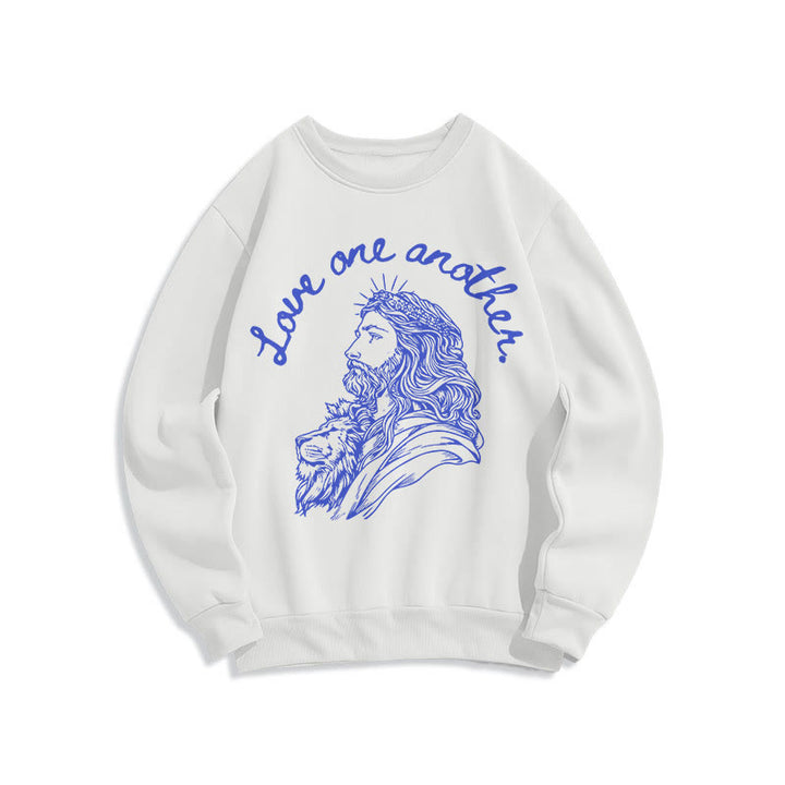 Classic Style Love One Another Jesus Fleece Lined Polyester Sweatshirt