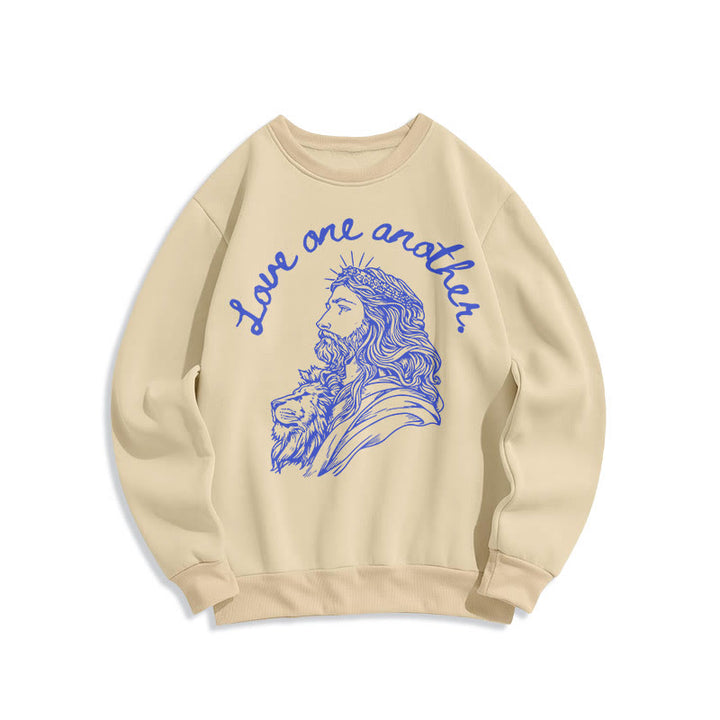 Classic Style Love One Another Jesus Fleece Lined Polyester Sweatshirt