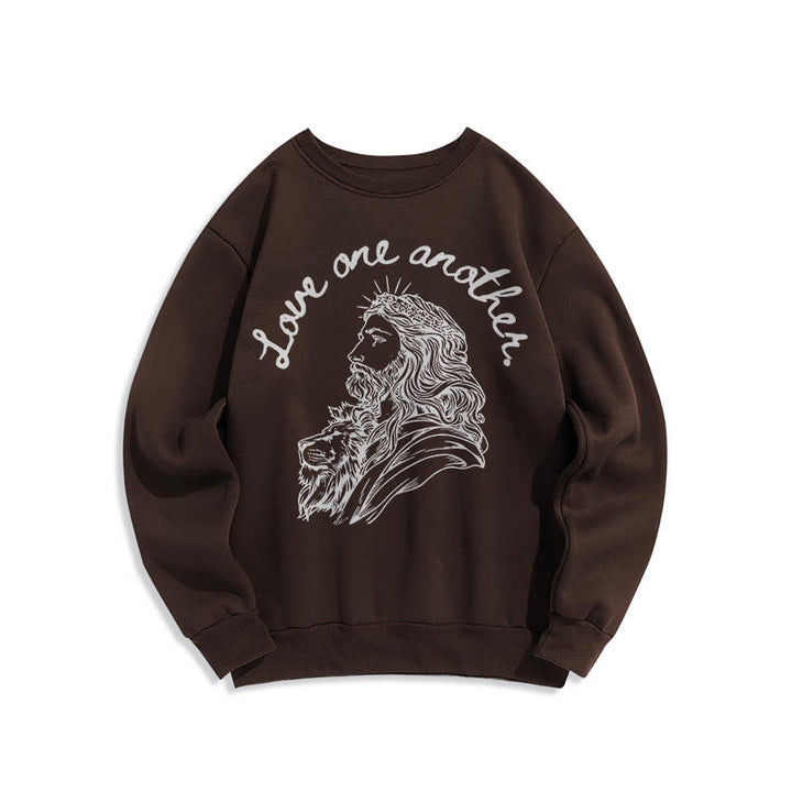 Classic Style Love One Another Jesus Fleece Lined Polyester Sweatshirt