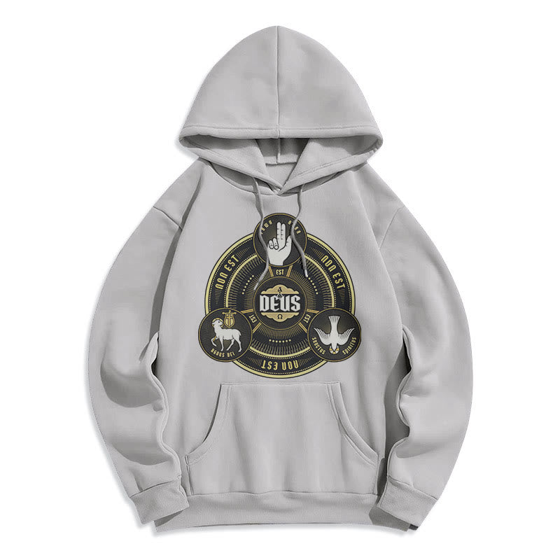 Classic Style Holy Trinity Deus Emblem Fleece Lined Polyester Hoodie