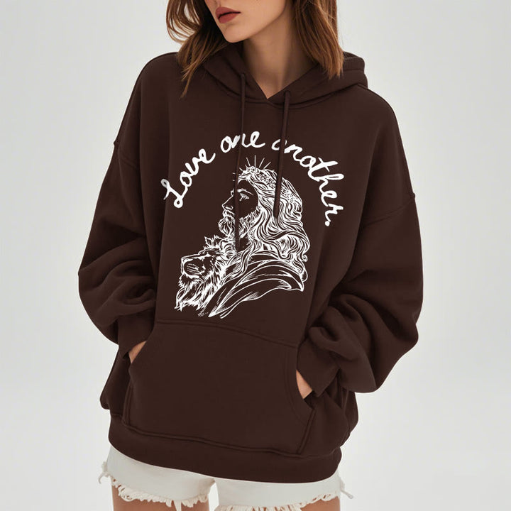 Classic Style Love One Another Jesus Fleece Lined Polyester Hoodie