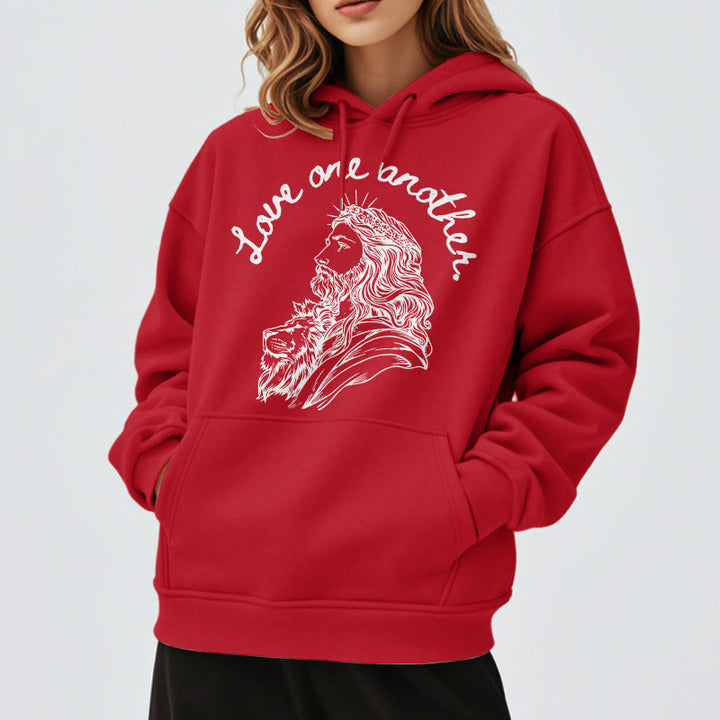 Classic Style Love One Another Jesus Fleece Lined Polyester Hoodie