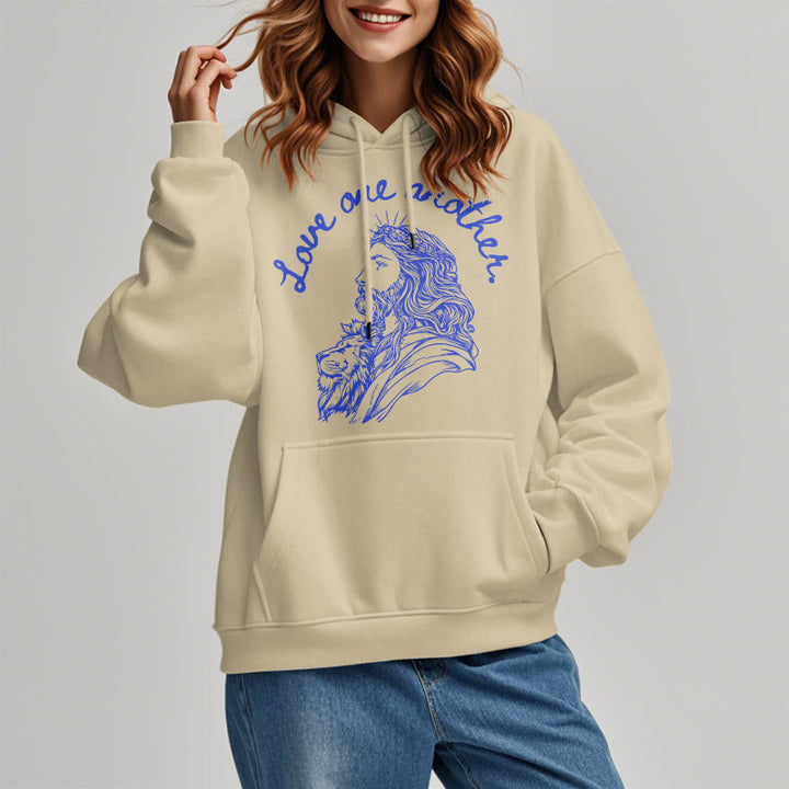 Classic Style Love One Another Jesus Fleece Lined Polyester Hoodie