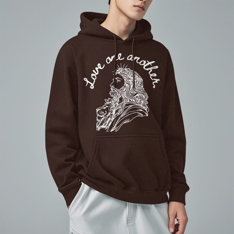 Classic Style Love One Another Jesus Fleece Lined Polyester Hoodie