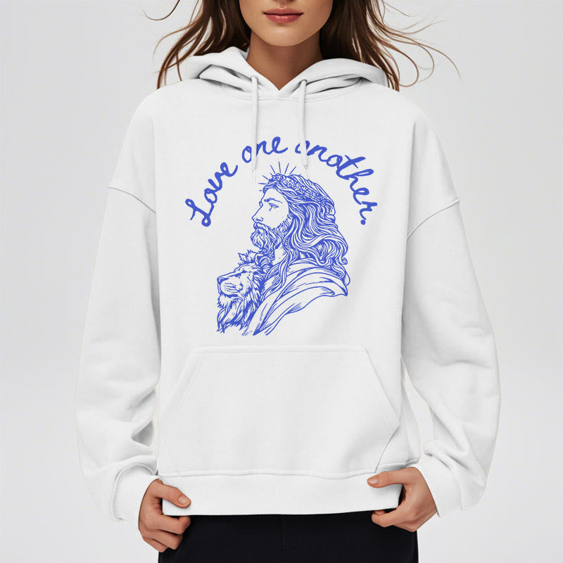 Classic Style Love One Another Jesus Fleece Lined Polyester Hoodie