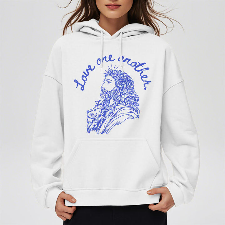Classic Style Love One Another Jesus Fleece Lined Polyester Hoodie