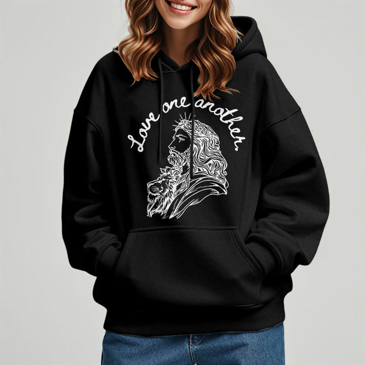 Classic Style Love One Another Jesus Fleece Lined Polyester Hoodie