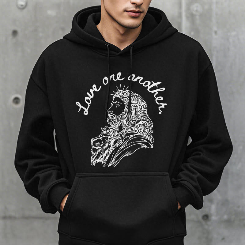 Classic Style Love One Another Jesus Fleece Lined Polyester Hoodie