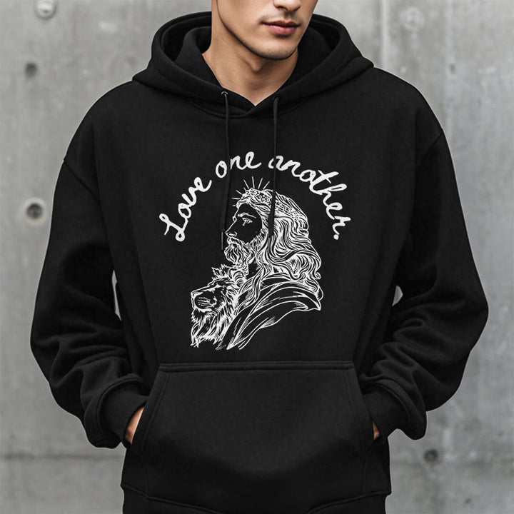 Classic Style Love One Another Jesus Fleece Lined Polyester Hoodie