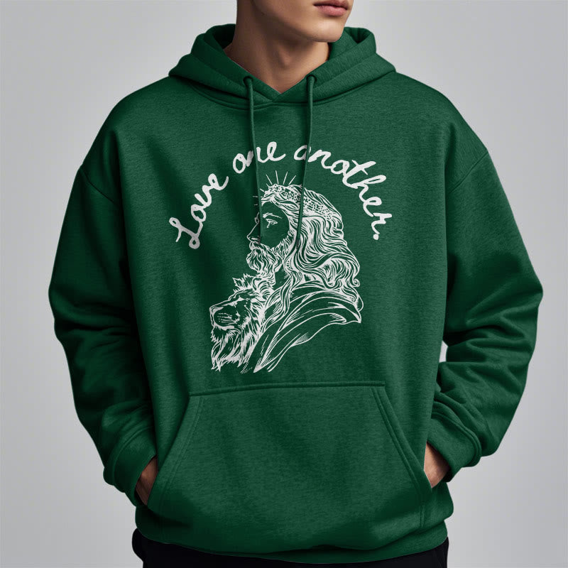 Classic Style Love One Another Jesus Fleece Lined Polyester Hoodie