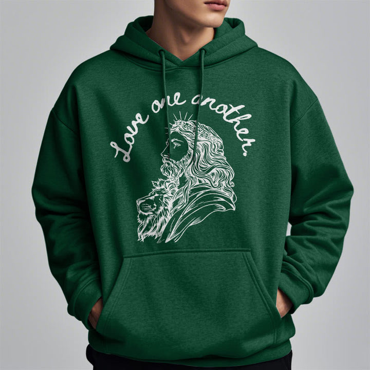 Classic Style Love One Another Jesus Fleece Lined Polyester Hoodie