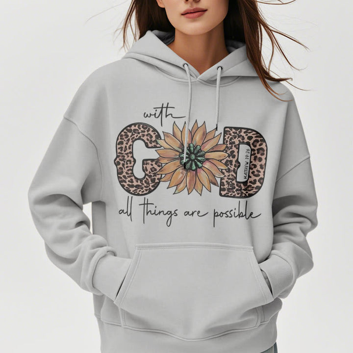 Quotation Style With God All Things Are Possible Fleece Lined Polyester Hoodie