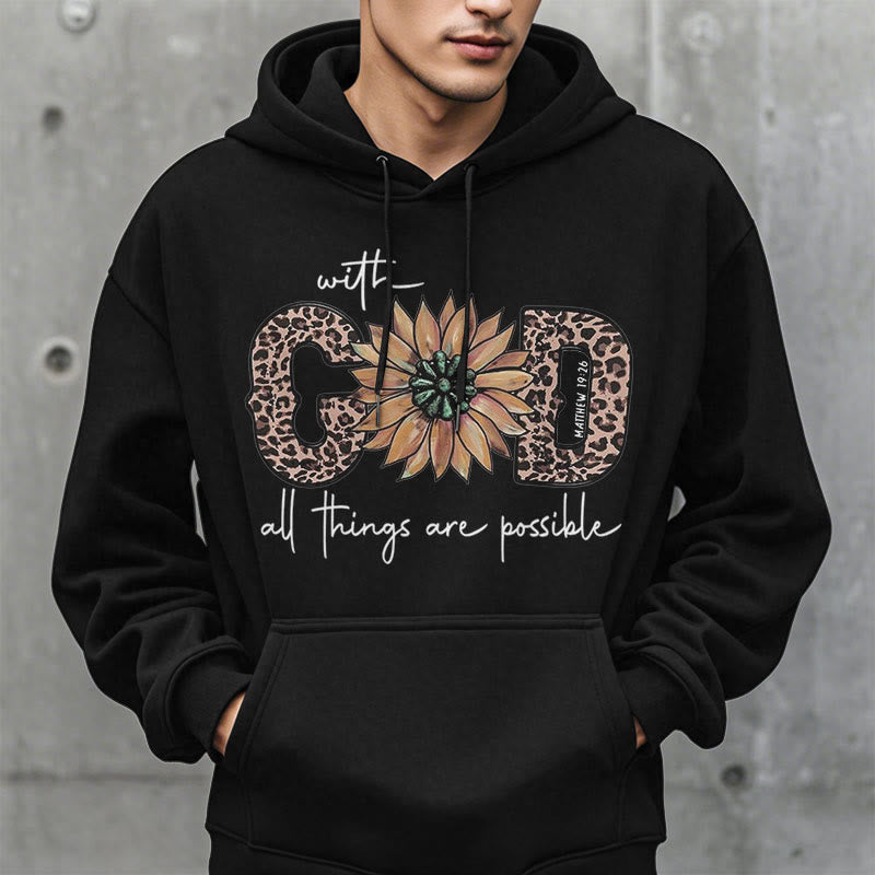 Quotation Style With God All Things Are Possible Fleece Lined Polyester Hoodie