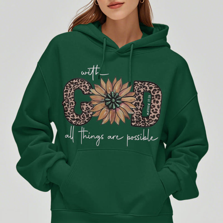 Quotation Style With God All Things Are Possible Fleece Lined Polyester Hoodie