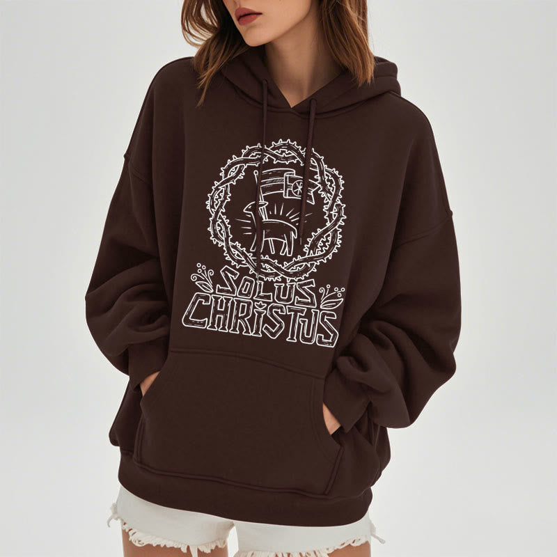 Modern Style Solus Christus Lamb Fleece Lined Polyester Hoodie