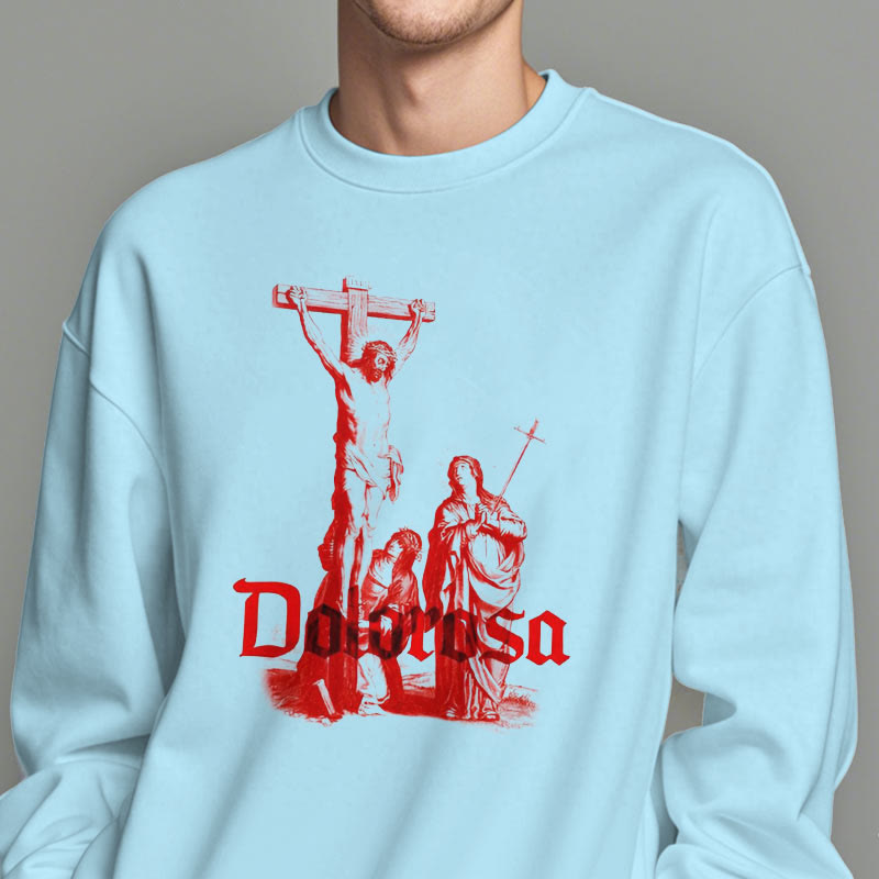 Classic Style Dolorosa Crucifix Jesus Sacred Faith Fleece Lined Polyester Sweatshirt
