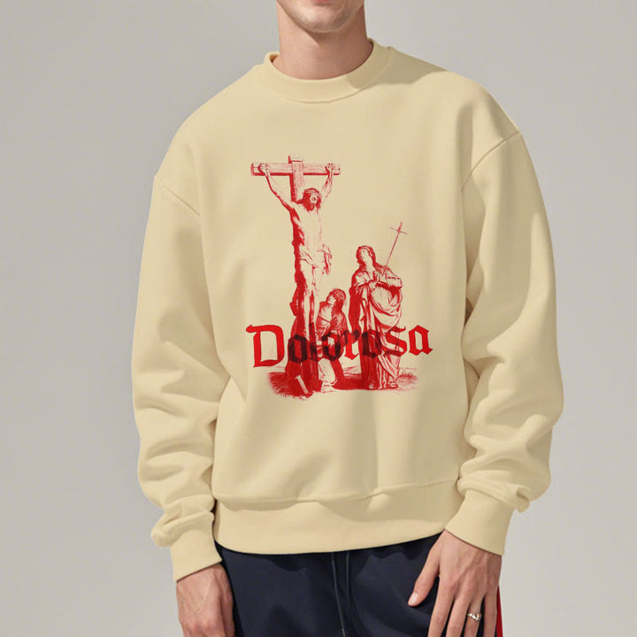 Classic Style Dolorosa Crucifix Jesus Sacred Faith Fleece Lined Polyester Sweatshirt