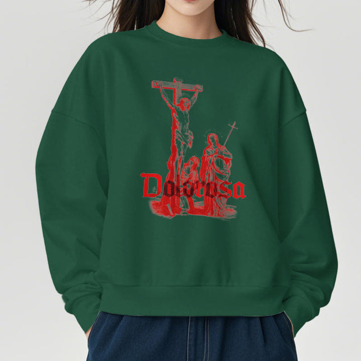 Classic Style Dolorosa Crucifix Jesus Sacred Faith Fleece Lined Polyester Sweatshirt
