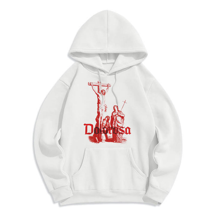 Classic Style Dolorosa Crucifix Jesus Sacred Faith Fleece Lined Polyester Hoodie