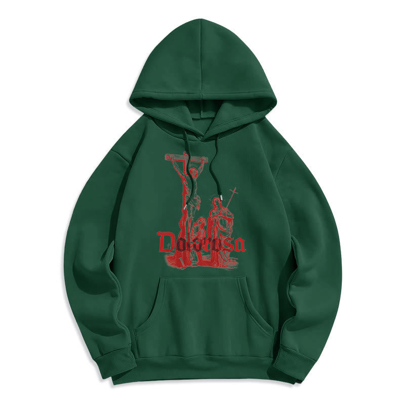 Classic Style Dolorosa Crucifix Jesus Sacred Faith Fleece Lined Polyester Hoodie
