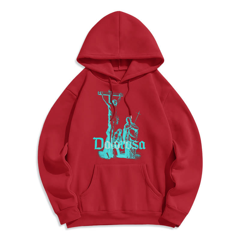 Classic Style Dolorosa Crucifix Jesus Sacred Faith Fleece Lined Polyester Hoodie